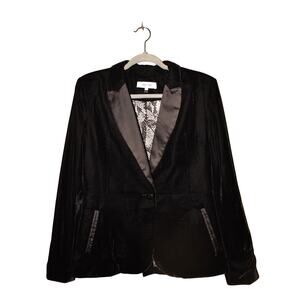 JOHN + JENN $150 Black Velvet One Button Blazer Satin Lapel Large